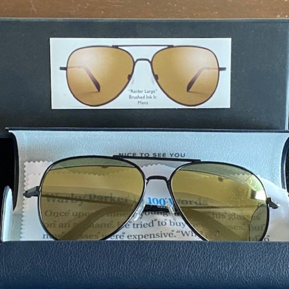 NIB Warby Parker Aviator Style Raider Frame Sunglasses Brushed Ink w/ Case & Box - Picture 1 of 6